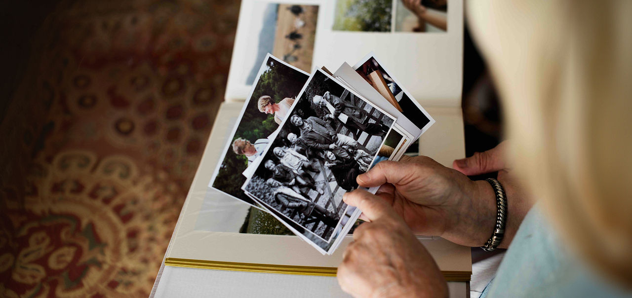 woman looking through photos
