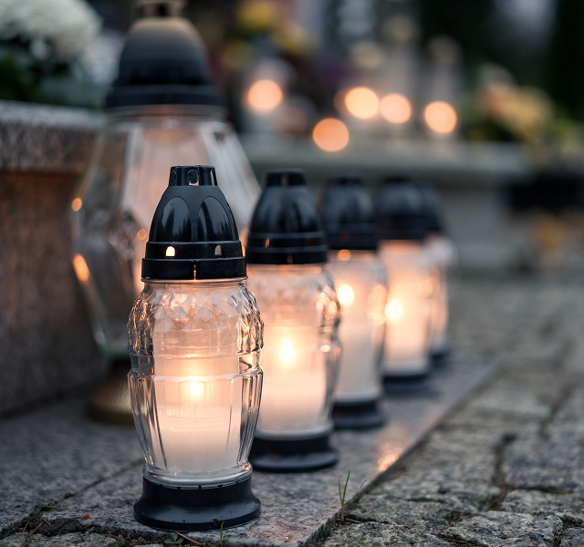 lanterns at cemetery